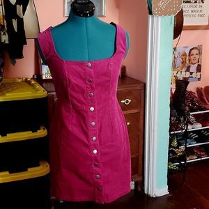 Purple / fuchsia corduroy buttons fown pinafore dress